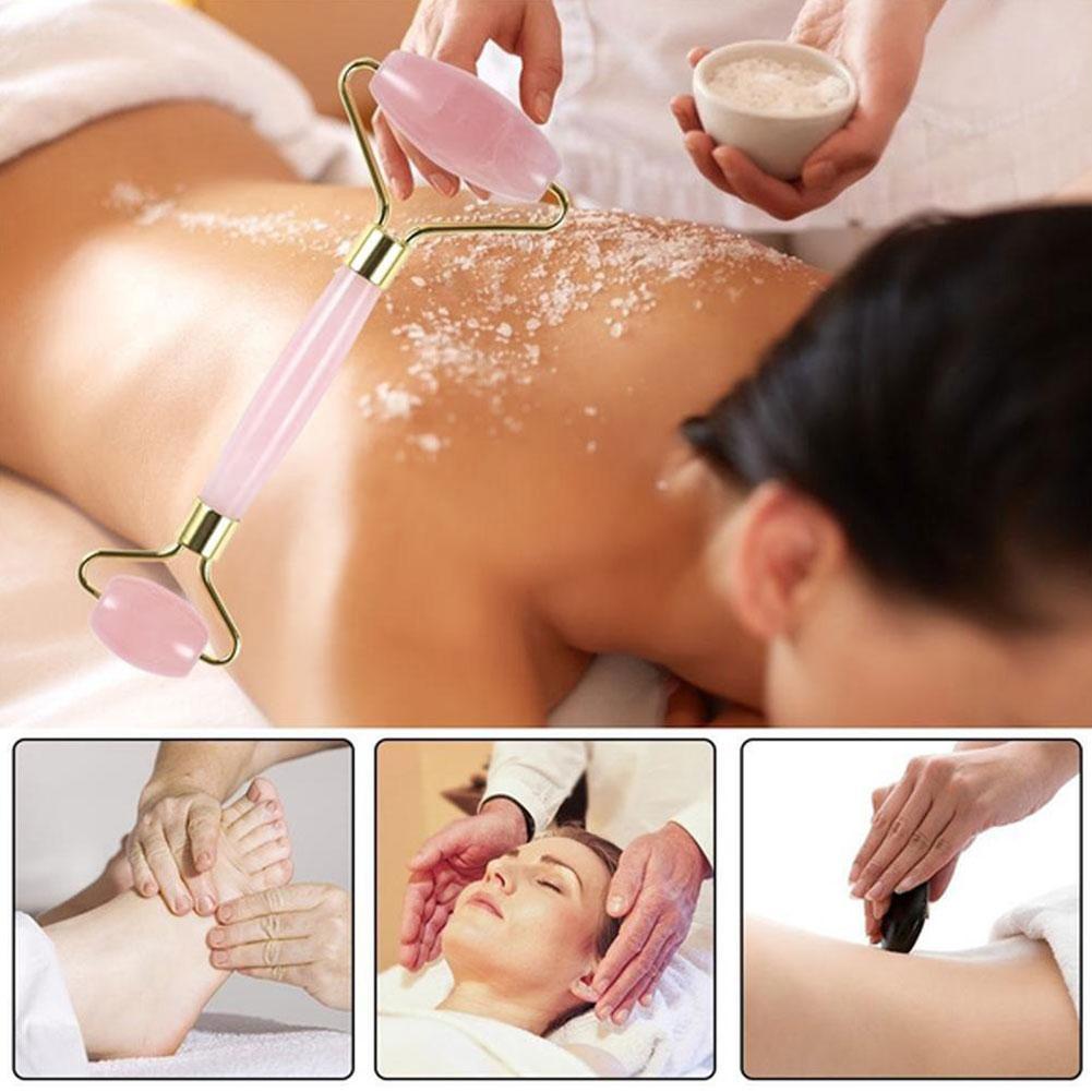 2pcs/Set Kamien Gua Sha Stone For Face Massage Rose Quartz Jade Stone Face Massage Roller Gua Sha Scraper Board Face