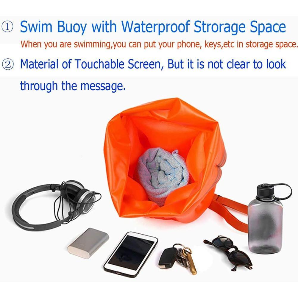 thumbnail image 4 of Ruifaya Flotador de natación inflable con bolsa seca, boya abierta naranja, ¡agua!, 4 of 7