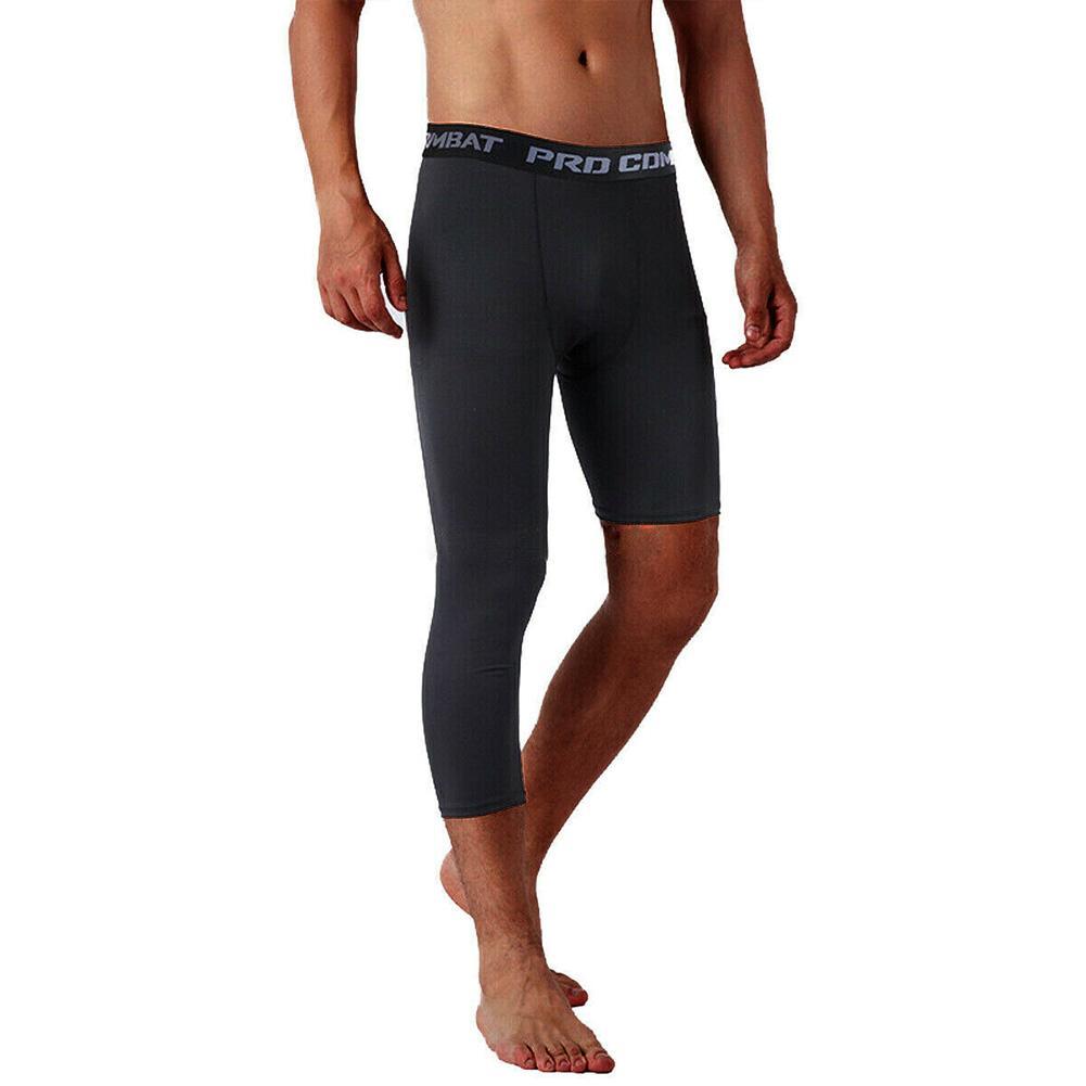thumbnail image 2 of SGACAI Pantalones de compresión 3/4 para hombre, mallas de una pierna, capa base de baloncesto y atletismo, 2 of 7
