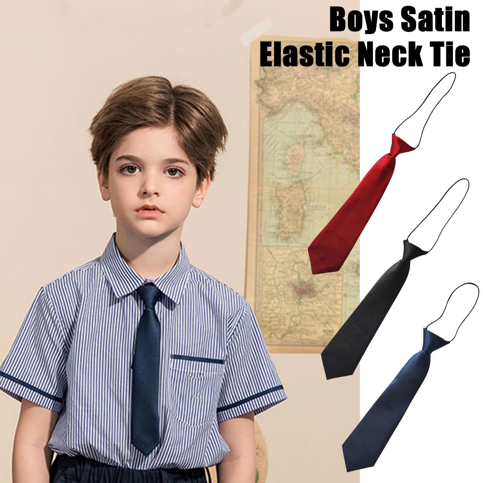 thumbnail image 5 of Wartleves Corbata elástica de satén para bodas, bailes de graduación, bautizos, corbatas para niños, 5 of 7