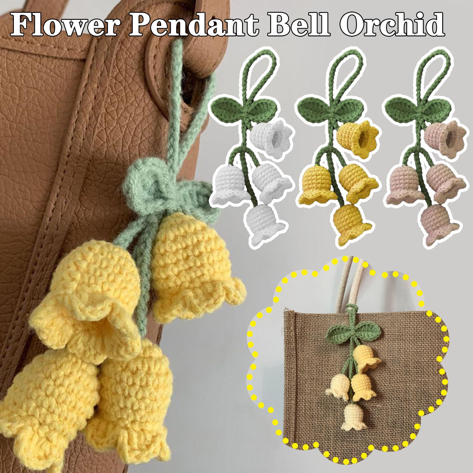 thumbnail image 3 of SGACAI LLSUZY - Llavero con colgante de flores y campanillas hecho a mano, tejido a ganchillo, para mujer, con forma de flor, T3V8, para bolso, con colgante de orquídea, 3 of 7