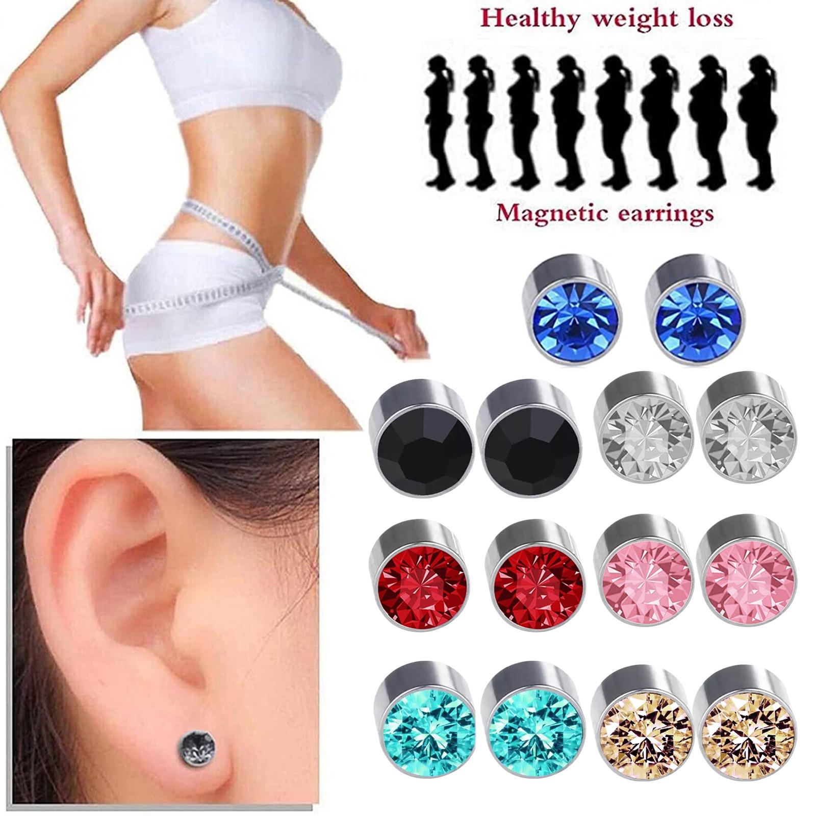 thumbnail image 2 of SGACAI Pendientes de adelgazamiento con acupresión magnética de cristal, pendientes de botón falsos redondos sin perforaciones, pendientes de botón magnéticos de drenaje linfático, 2 of 7