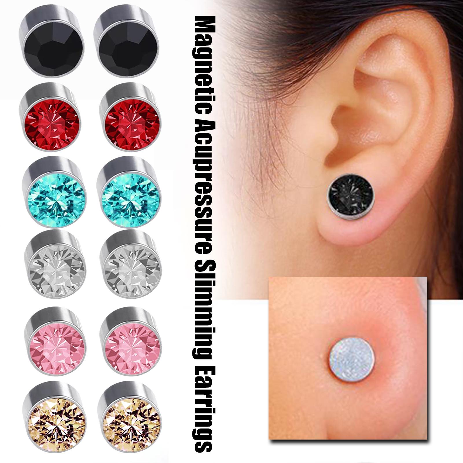 thumbnail image 4 of SGACAI Pendientes de adelgazamiento con acupresión magnética de cristal, pendientes de botón falsos redondos sin perforaciones, pendientes de botón magnéticos de drenaje linfático, 4 of 7