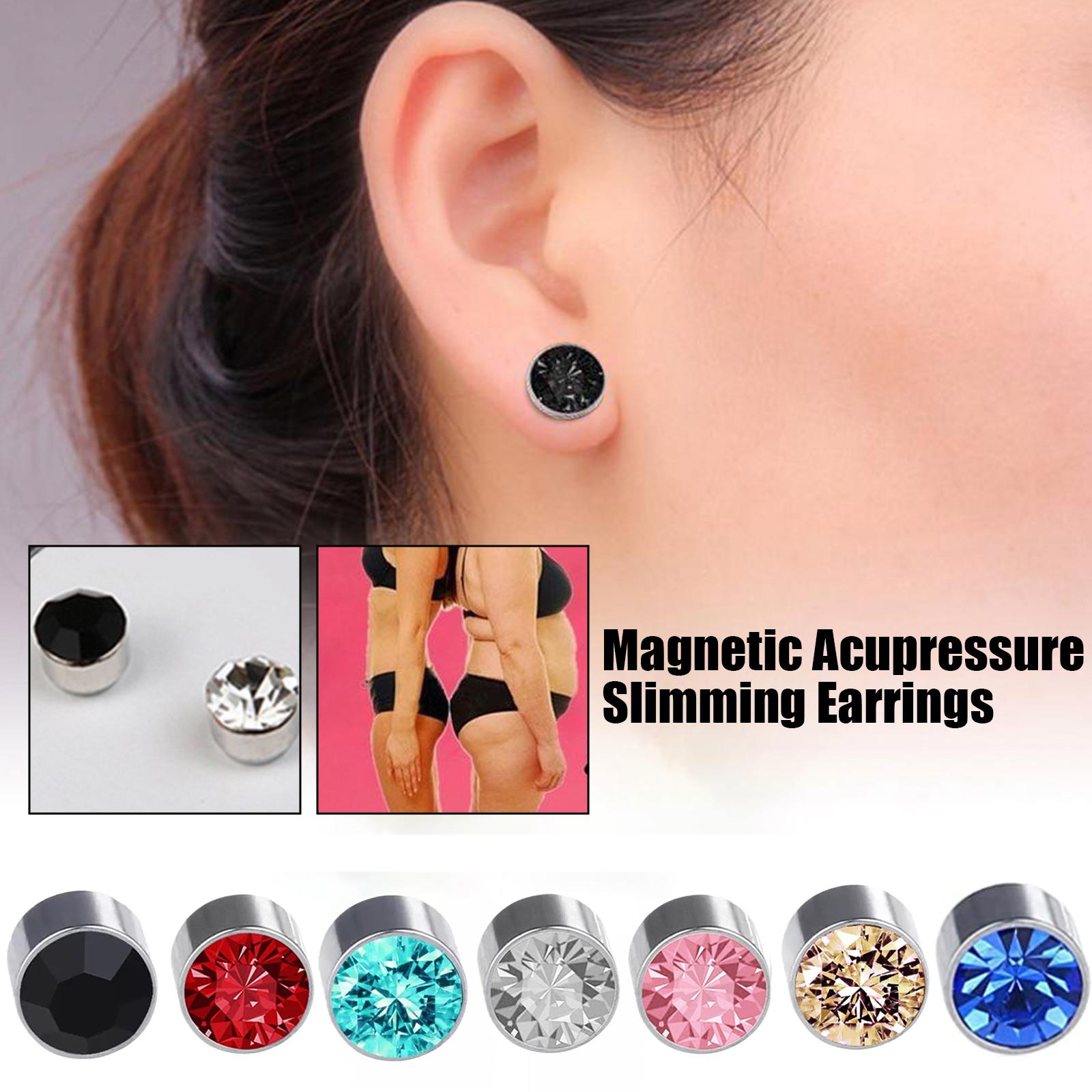 thumbnail image 3 of SGACAI Pendientes de adelgazamiento con acupresión magnética de cristal, pendientes de botón falsos redondos sin perforaciones, pendientes de botón magnéticos de drenaje linfático, 3 of 7