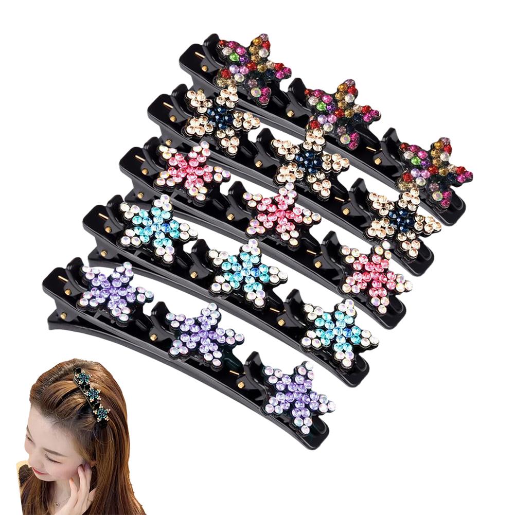 thumbnail image 4 of Ruifaya Pinzas para el cabello trenzadas con piedras de cristal brillantes Pinzas para el cabello con flequillo doble, 4 of 7