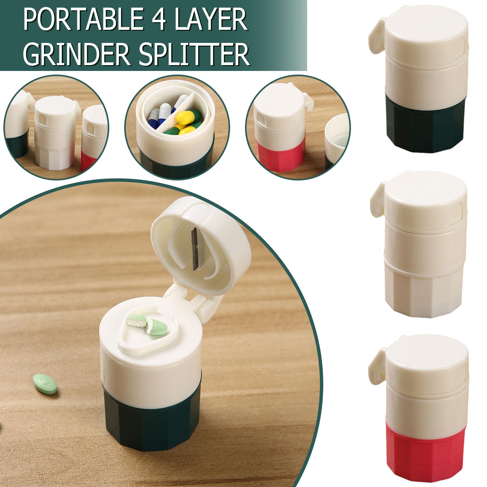 thumbnail image 2 of Wartleves WNPXQNT Cortador de pastillas portátil de 4 capas, triturador, cortador de tabletas, triturador y estuche para almacenamiento J4G6 Medicamentos, vitaminas, pastillas, tabletas, 2 of 7