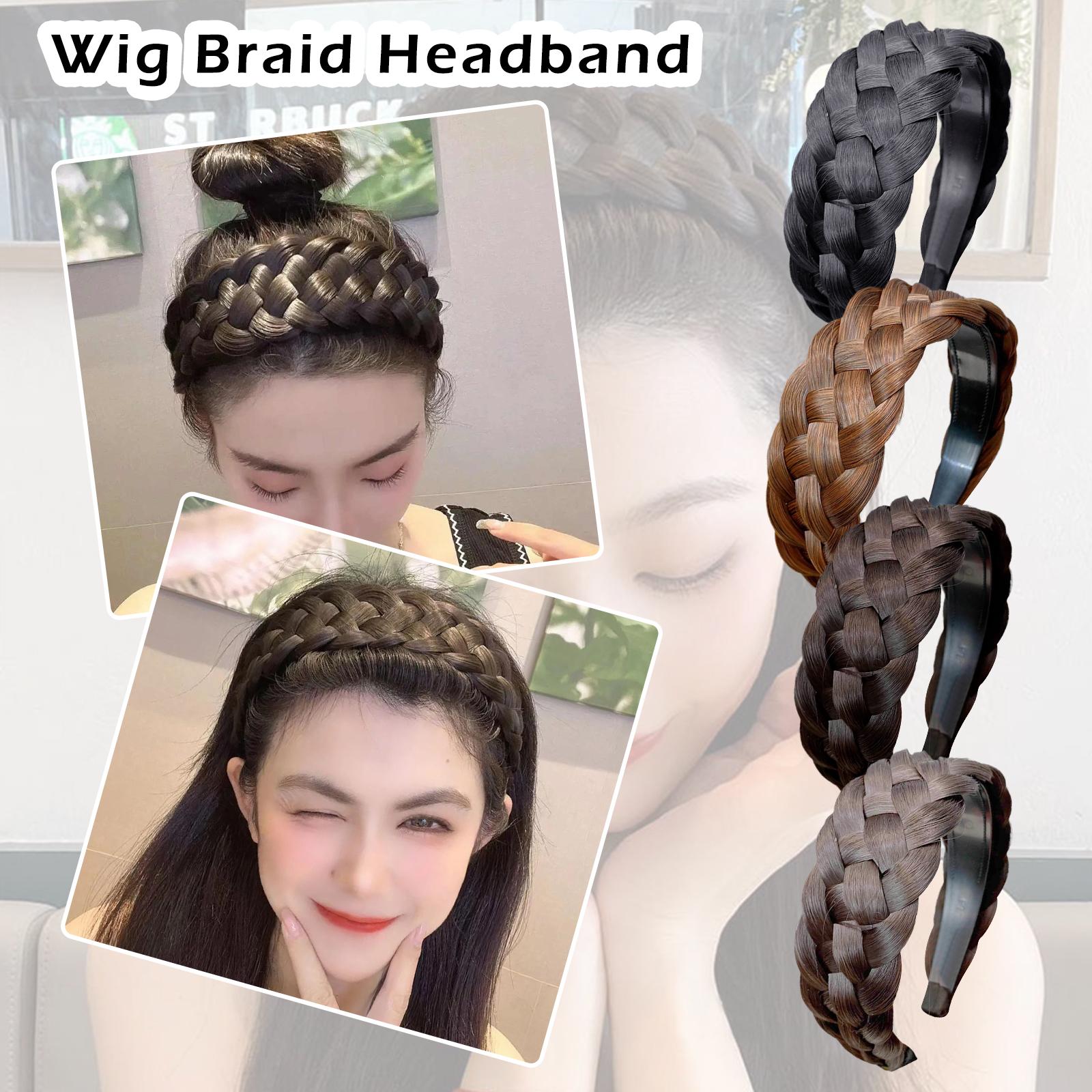 thumbnail image 2 of Ruifaya Diadema trenzada con peluca bohemia para niñas, accesorios de estilo de espina de pescado trenzada artificial con aro trenzado, 2 of 7