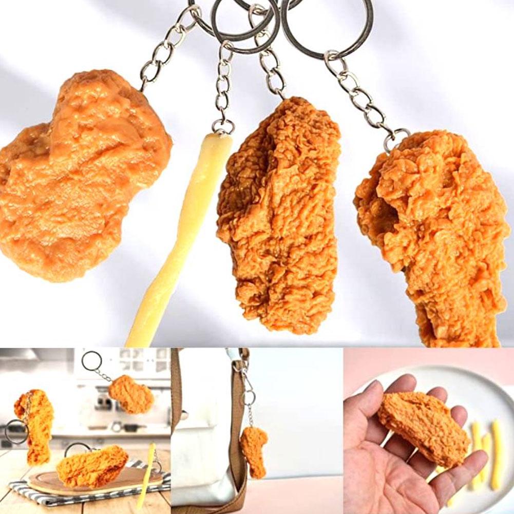 thumbnail image 5 of Wartleves Llavero de nuggets de pollo pulunto, llavero de comida, llavero de simulación de nuggets de pollo frito, llavero de ala para bolso de mano, 5 of 7