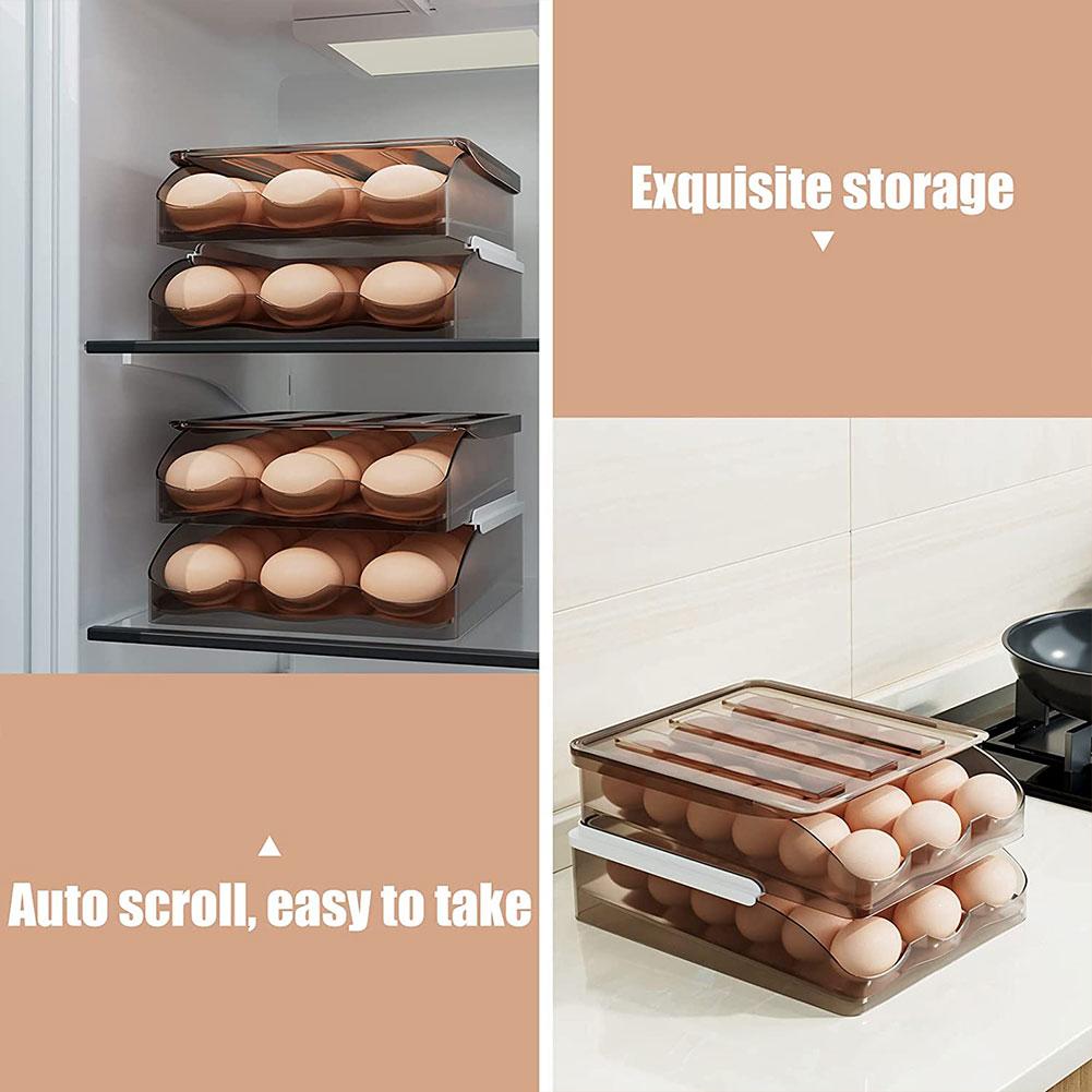 2 Layer Egg Holder Egg Storage Container For Refrigerator,ramp Type Auto  Roll Egg Organizer For Ref