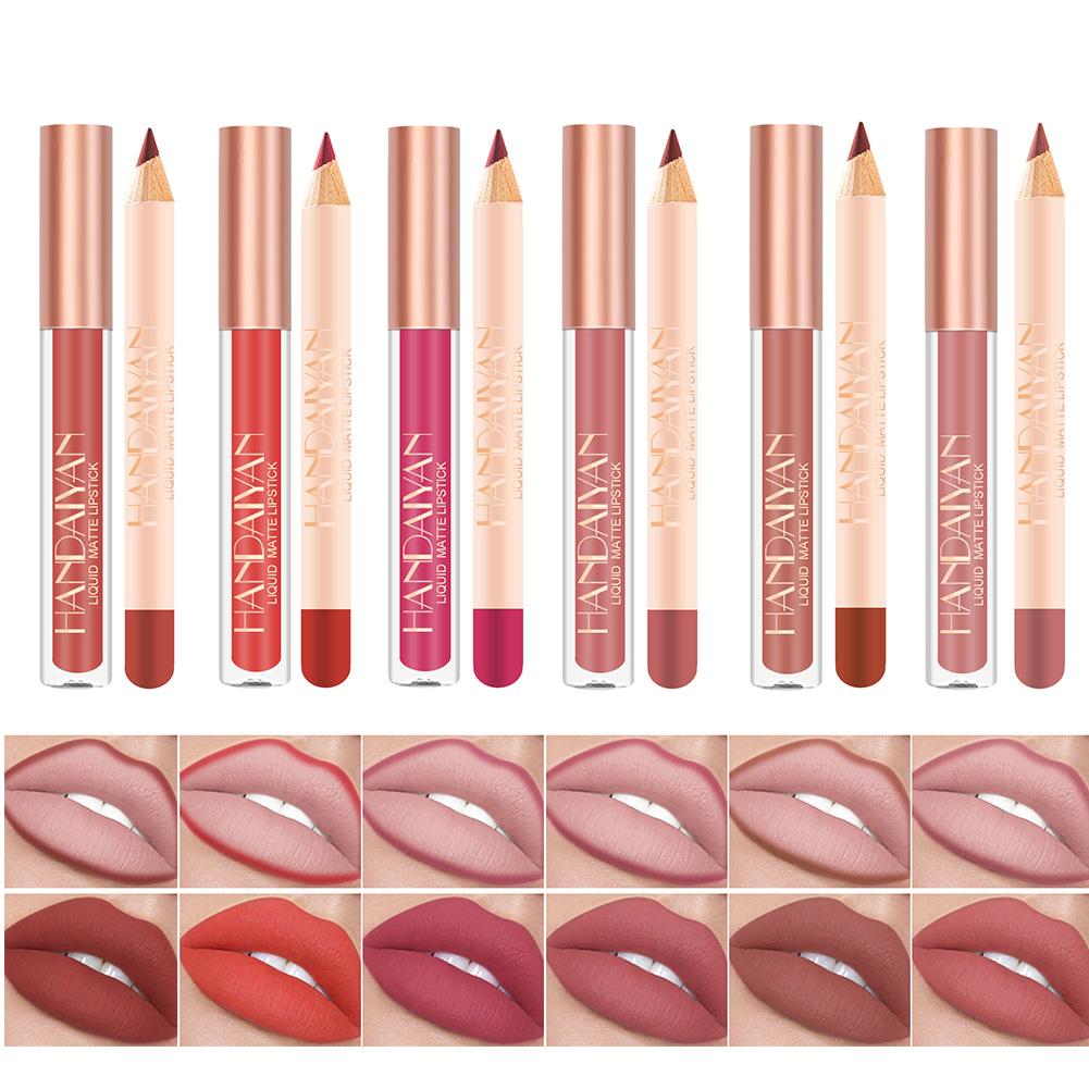 thumbnail image 2 of Ruifaya Juego de delineadores de labios con brillo de labios antiadherentes, lápiz labial mate, delineador de labios aterciopelado Nice Hot L6, 2 of 7