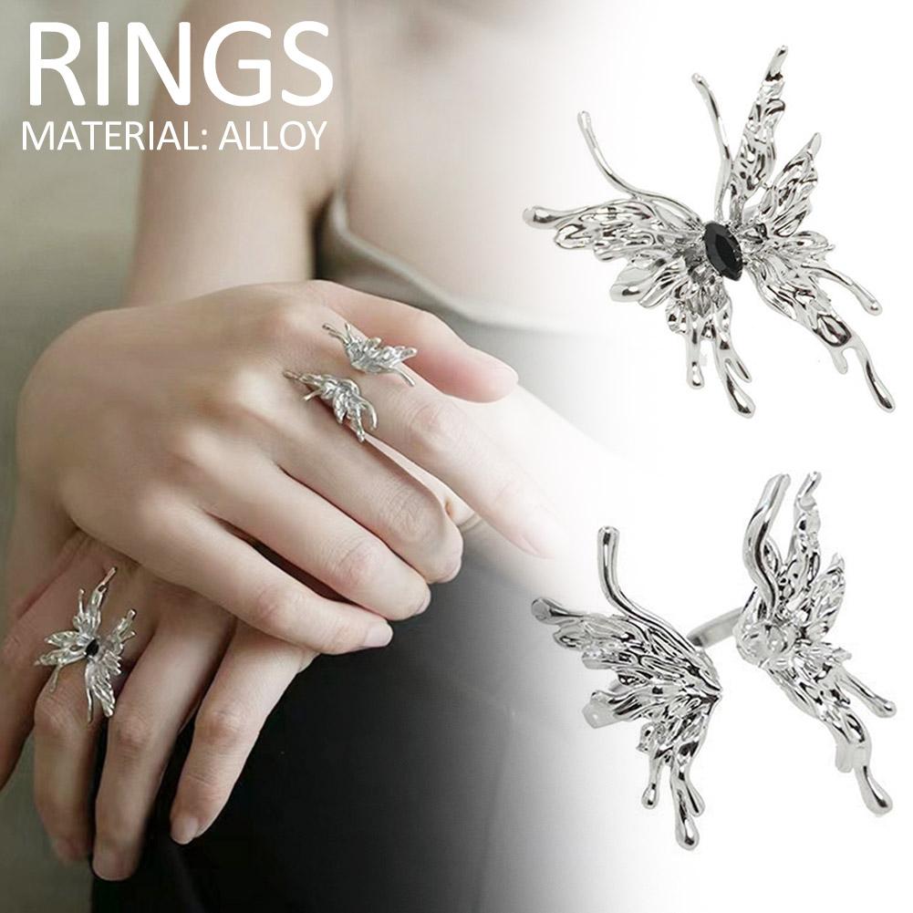 thumbnail image 2 of SGACAI Anillos irregulares punk para mujer Anillos en forma de mariposa de metal líquido, 1 abierto, 2 of 7