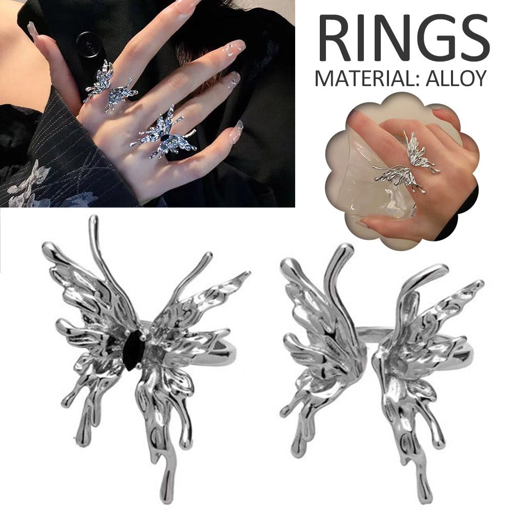 thumbnail image 3 of SGACAI Anillos irregulares punk para mujer Anillos en forma de mariposa de metal líquido, 1 abierto, 3 of 7