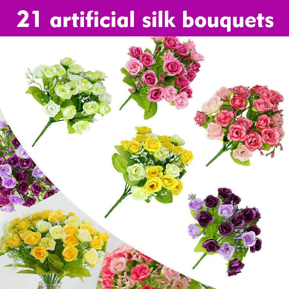 thumbnail image 2 of Wartleves Ramo de flores artificiales de seda de 21 cabezas para bodas, fiestas, decoración del hogar, ramo para exteriores, 2 of 7