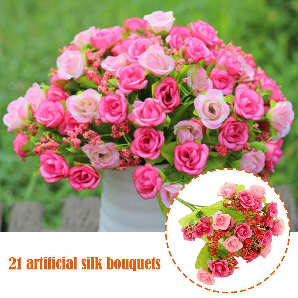 thumbnail image 4 of Wartleves Ramo de flores artificiales de seda de 21 cabezas para bodas, fiestas, decoración del hogar, ramo para exteriores, 4 of 7