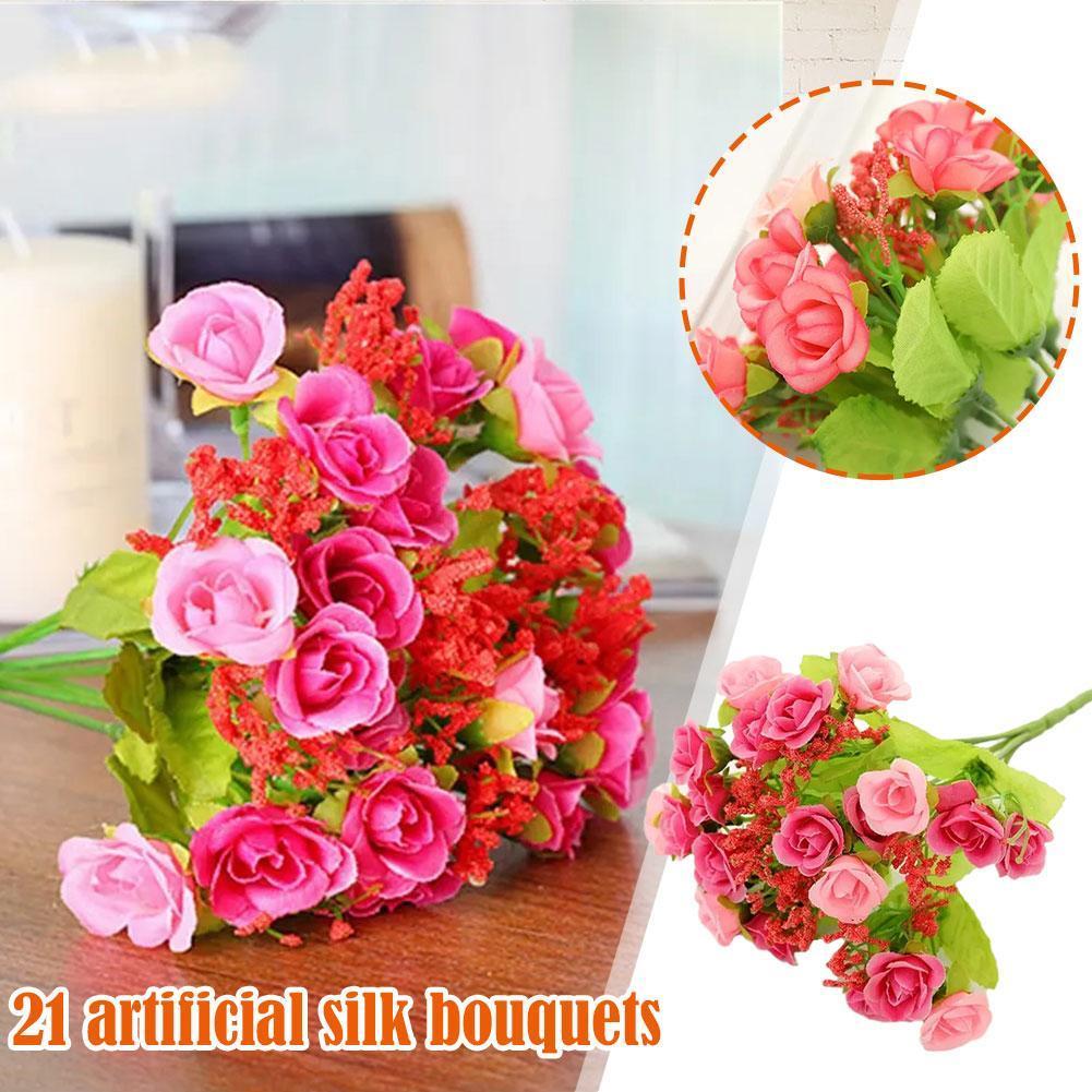 thumbnail image 3 of Wartleves Ramo de flores artificiales de seda de 21 cabezas para bodas, fiestas, decoración del hogar, ramo para exteriores, 3 of 7