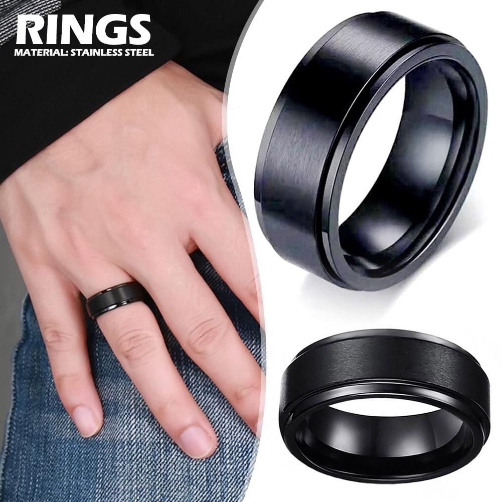 thumbnail image 3 of Ruifaya Spinner antiansiedad Fidget Anillos giratorios Acero inoxidable Negro Hombres y mujeres, 3 of 7