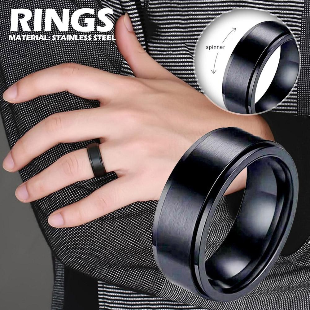 thumbnail image 2 of Ruifaya Spinner antiansiedad Fidget Anillos giratorios Acero inoxidable Negro Hombres y mujeres, 2 of 7
