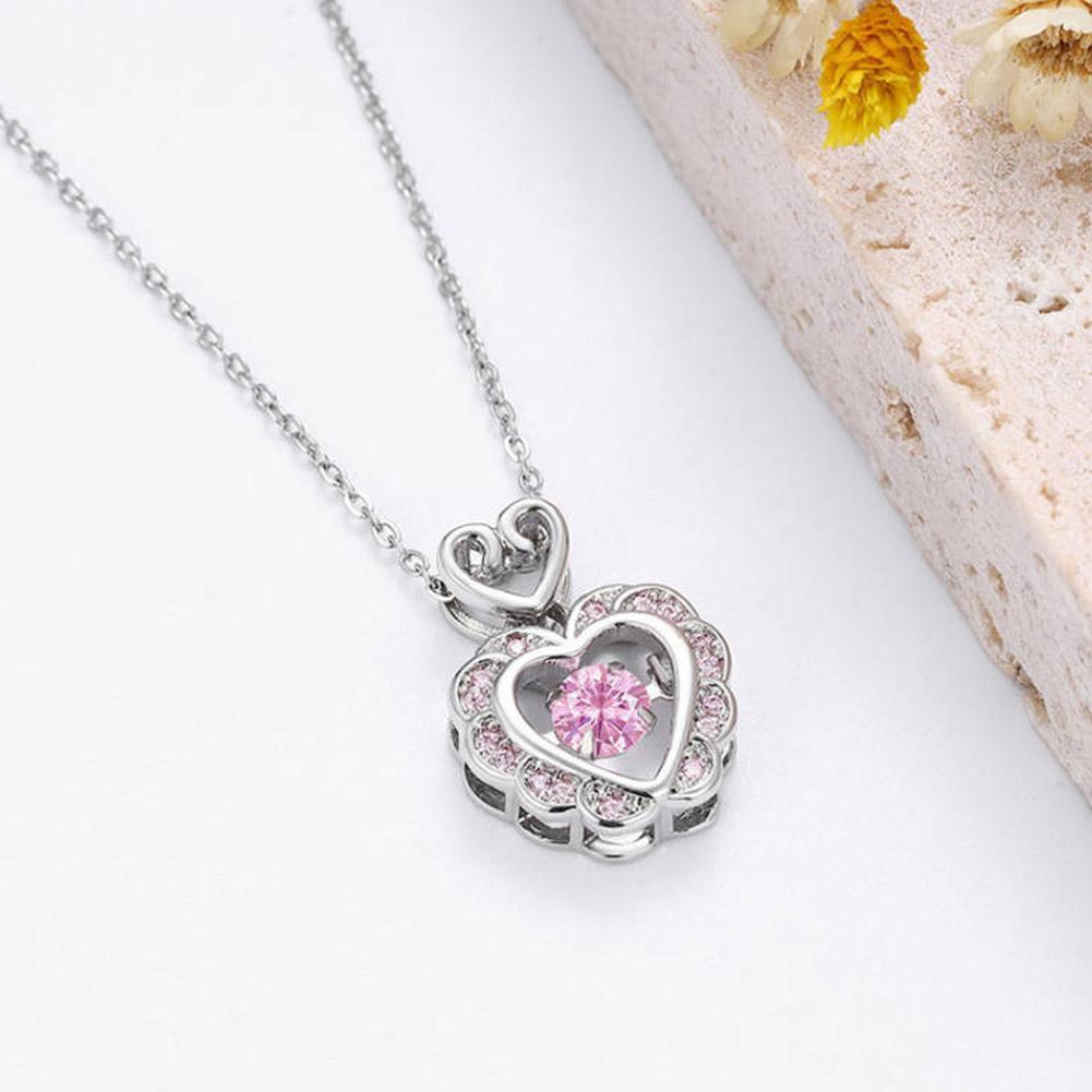 thumbnail image 5 of Ruifaya ¡Collar con colgante de corazón de amor rosa y cuello hueco de cristal, regalo de joyería para bodas!, 5 of 7