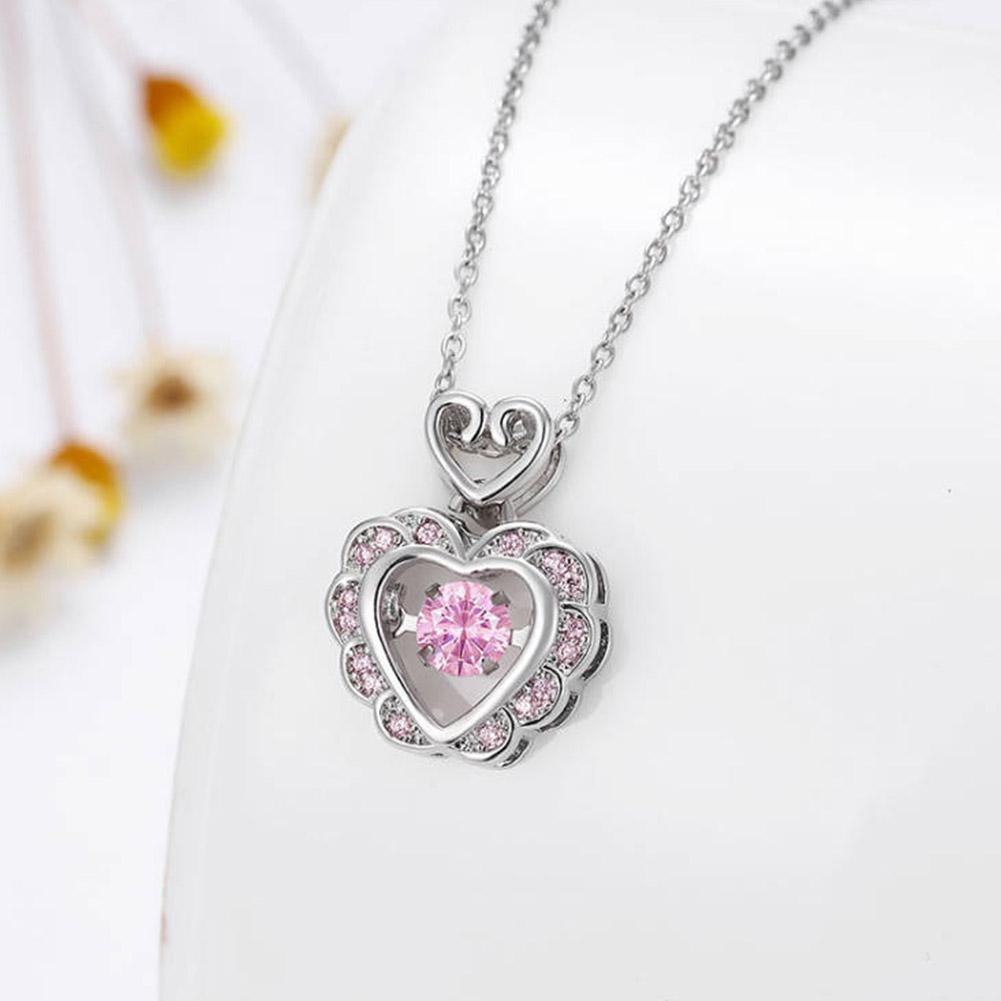 thumbnail image 3 of Ruifaya ¡Collar con colgante de corazón de amor rosa y cuello hueco de cristal, regalo de joyería para bodas!, 3 of 7