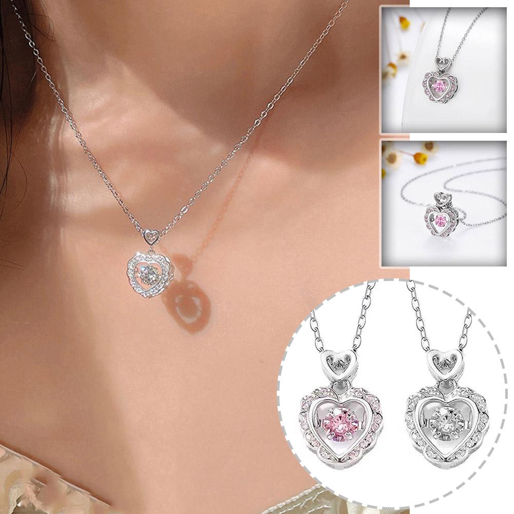 thumbnail image 4 of Ruifaya ¡Collar con colgante de corazón de amor rosa y cuello hueco de cristal, regalo de joyería para bodas!, 4 of 7