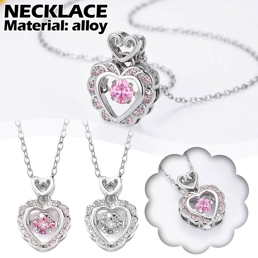 thumbnail image 2 of Ruifaya ¡Collar con colgante de corazón de amor rosa y cuello hueco de cristal, regalo de joyería para bodas!, 2 of 7