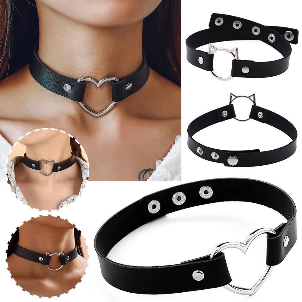 thumbnail image 3 of Ruifaya Gargantilla de cuero sintético con forma de corazón para mujer, estilo punk, gótico, con cadena de joyería, 3 of 7