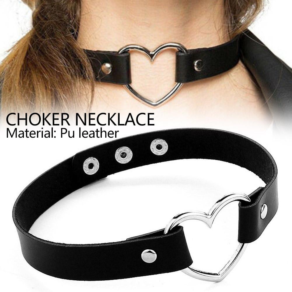 thumbnail image 2 of Ruifaya Gargantilla de cuero sintético con forma de corazón para mujer, estilo punk, gótico, con cadena de joyería, 2 of 7