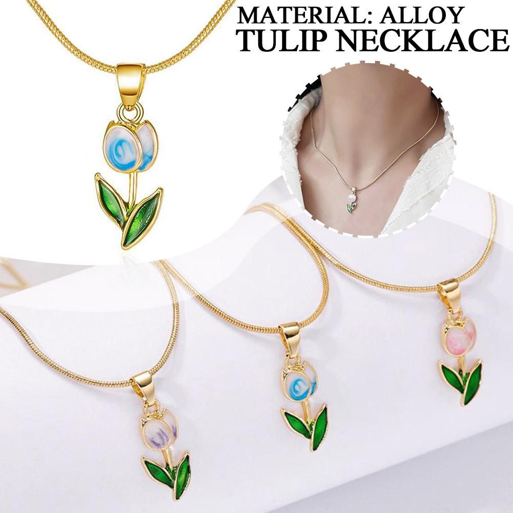 thumbnail image 3 of SGACAI Collar con colgante de flor de tulipán elegante vintage para mujer, 3 of 7