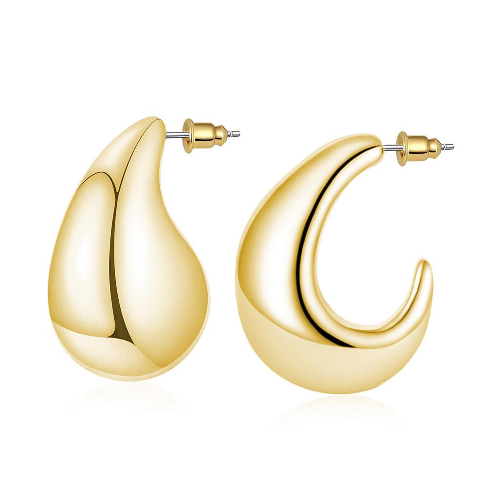 thumbnail image 2 of Lightweight Waterdrop Gold Hoop Earrings - 18K Gold Plated Hypoallergenic Tear Drop Design 2 of 10