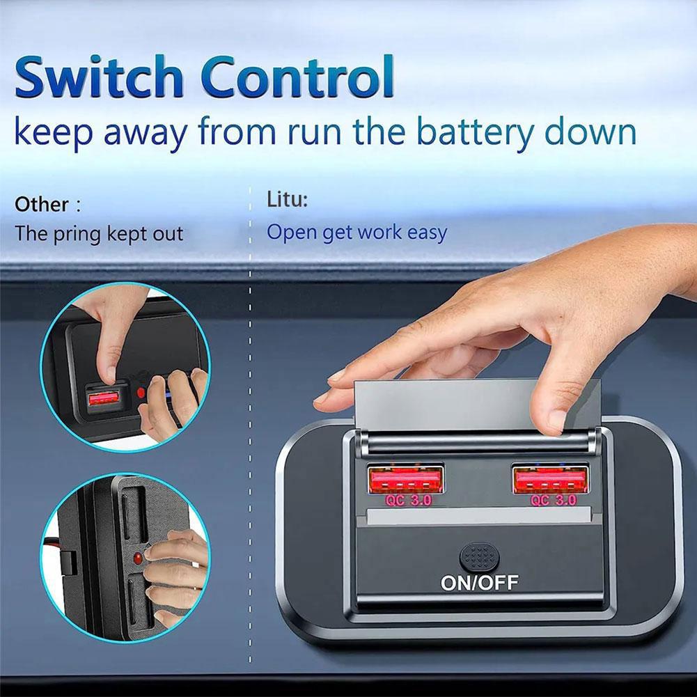 thumbnail image 2 of Wartleves Panel de alimentación de carga con puerto USB tipo C PD de 12 V-24 V CC para automóvil, 2 of 7