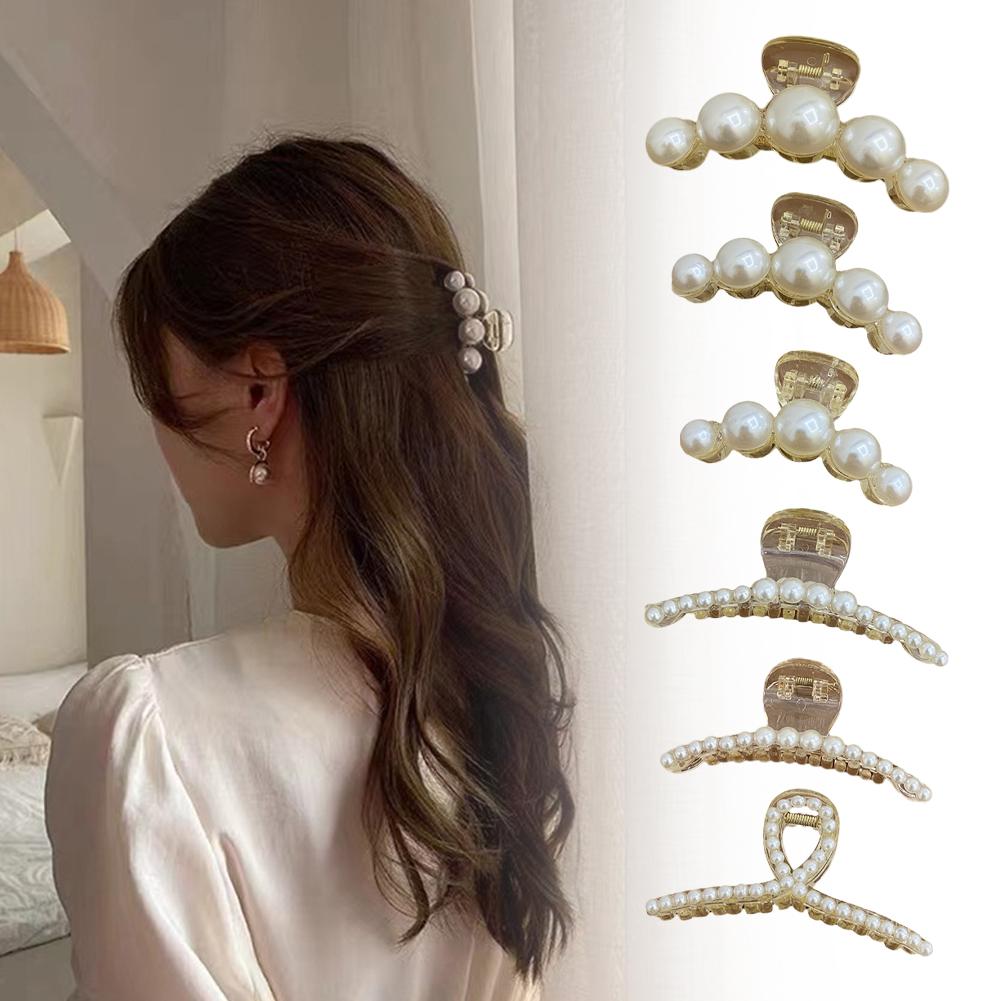 thumbnail image 5 of SGACAI Pinza para el pelo con forma de cangrejo y perlas grandes para mujer, accesorio para el pelo de metal grande., 5 of 7