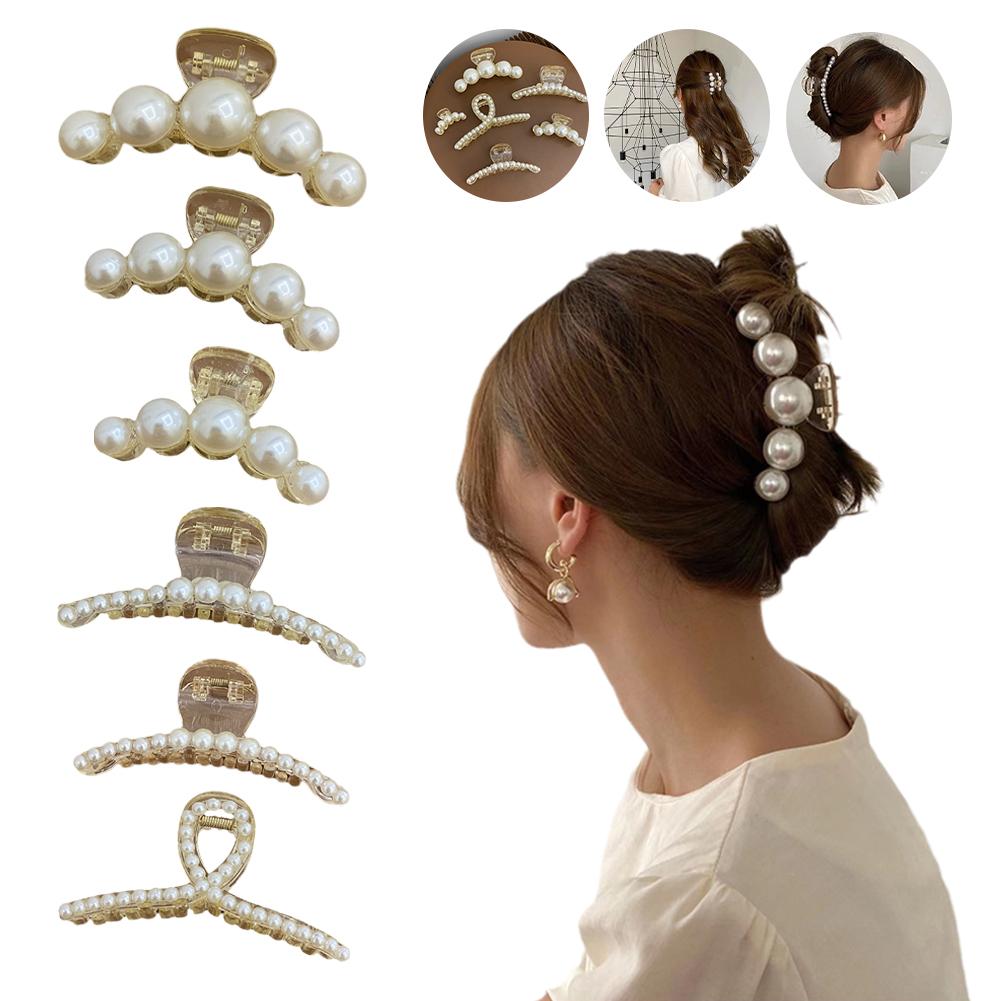 thumbnail image 3 of SGACAI Pinza para el pelo con forma de cangrejo y perlas grandes para mujer, accesorio para el pelo de metal grande., 3 of 7