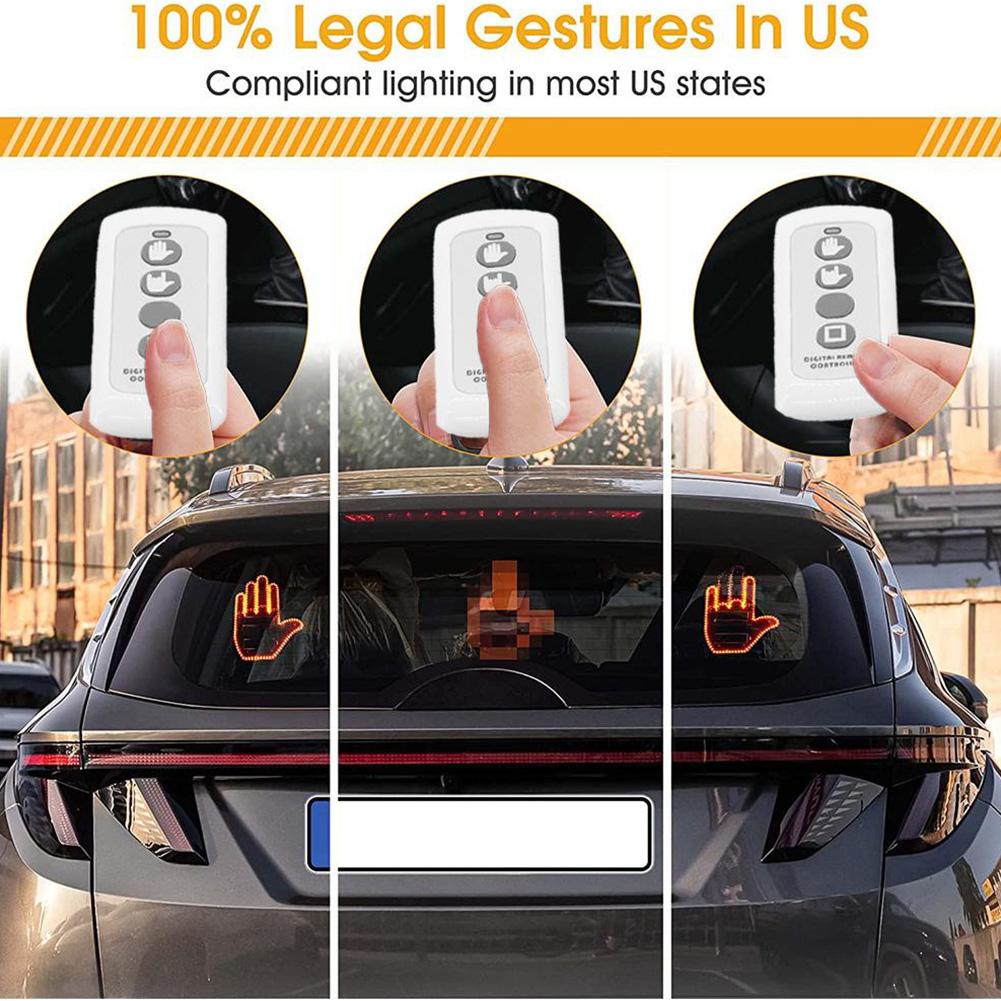 Funny Car Middle Finger Gesture Light with Remote,2023）`·