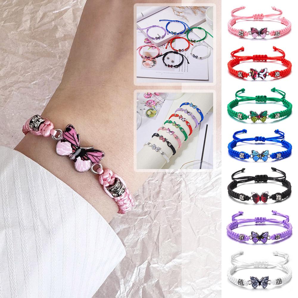 thumbnail image 2 of Wartleves Pulsera de hilo trenzado simple para mujer, mariposa azul, ajustable, regalo para niñas♯, 2 of 7