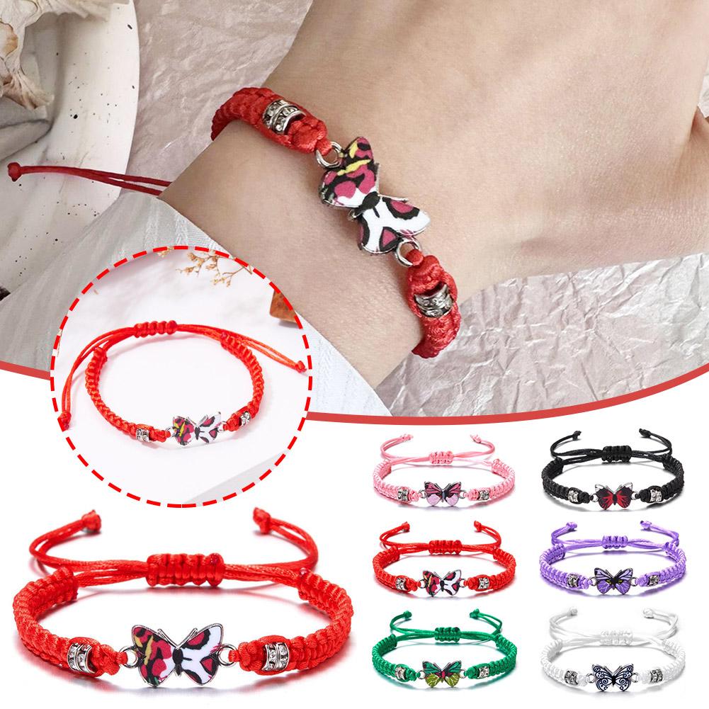 thumbnail image 3 of Wartleves Pulsera de hilo trenzado simple para mujer, mariposa azul, ajustable, regalo para niñas♯, 3 of 7