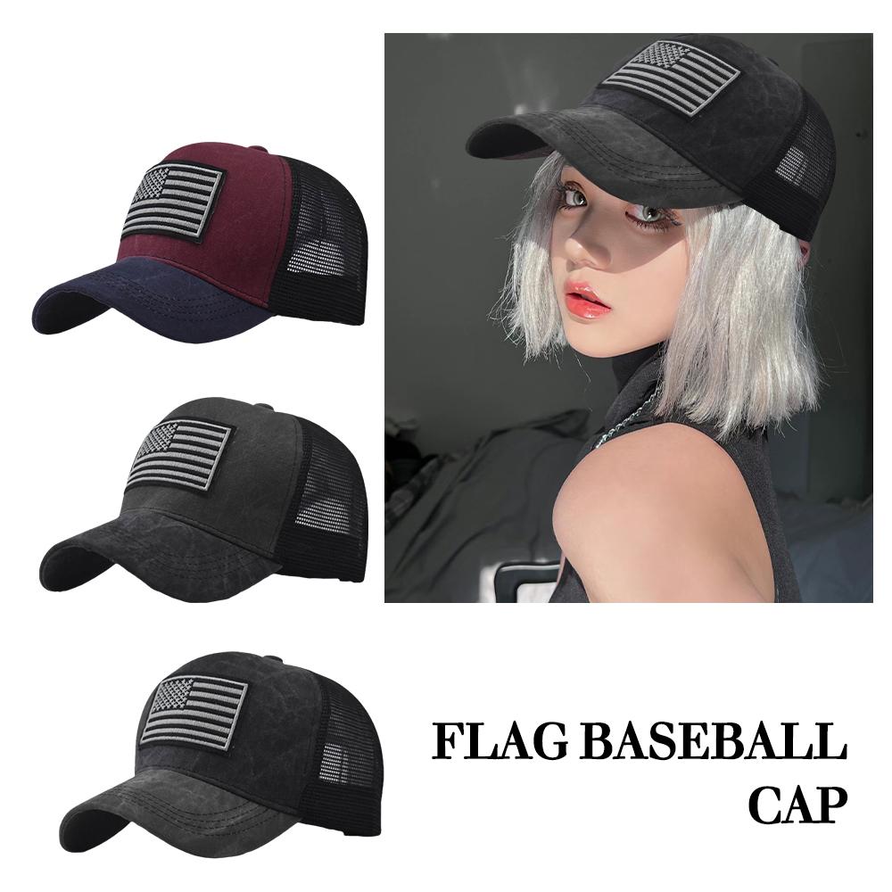 Vintage Trucker Hats for Men American Flag Patch Breathable Mesh Baseball  FX