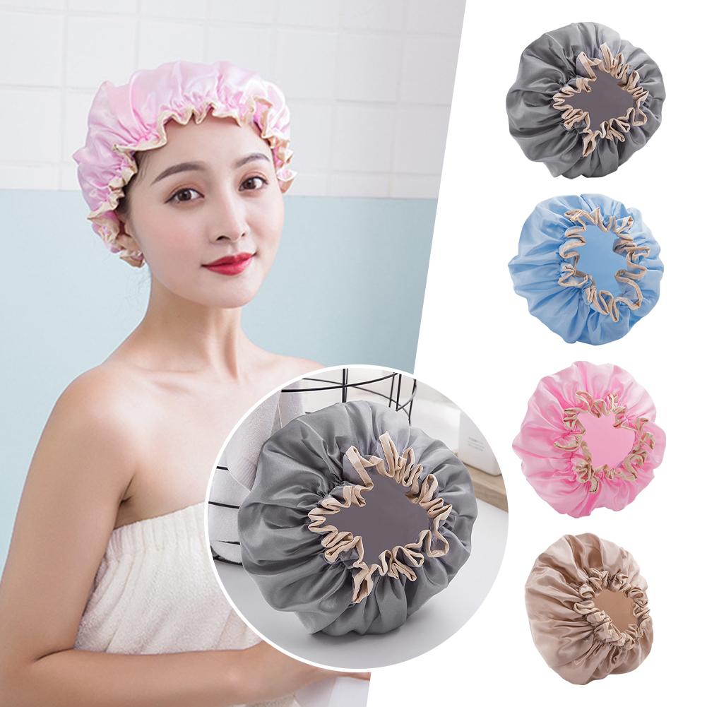 thumbnail image 2 of SGACAI Gorros de baño de ducha impermeables de lujo, unisex, elásticos, reutilizables, protectores., 2 of 7