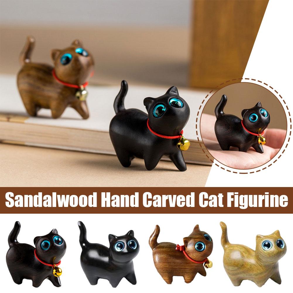 thumbnail image 4 of Wartleves Escultura de gato de madera Figura de gato de madera Miniatura Pequeña ✨2 Gatito Lucky Deco, 4 of 7