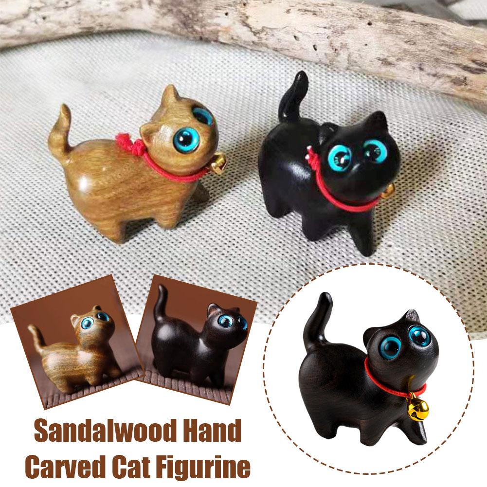 thumbnail image 2 of Wartleves Escultura de gato de madera Figura de gato de madera Miniatura Pequeña ✨2 Gatito Lucky Deco, 2 of 7