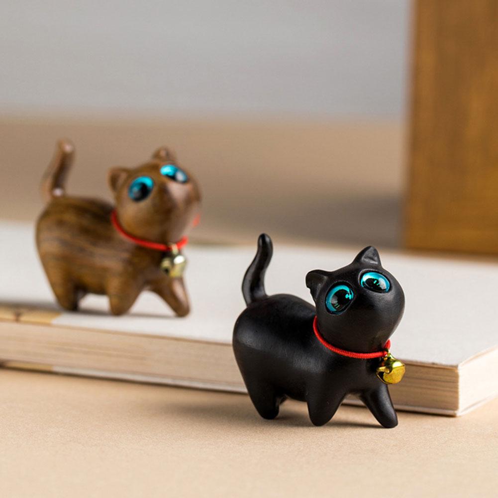 thumbnail image 3 of Wartleves Escultura de gato de madera Figura de gato de madera Miniatura Pequeña ✨2 Gatito Lucky Deco, 3 of 7