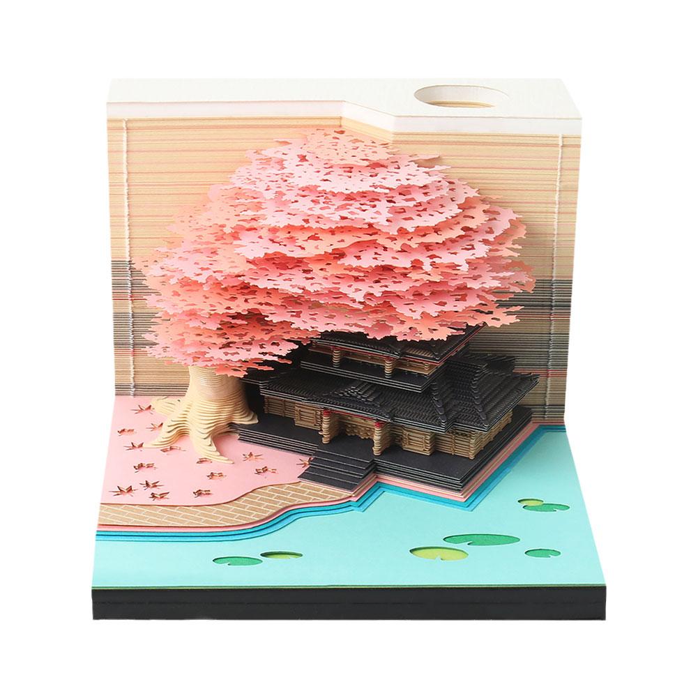 2024 3D Beautiful Sakura Tree Calendar Notepad, Desk Calendar With Lights,  Creative Desk Calendar DIY Paper Carving Art Craft Desktop Decoration House