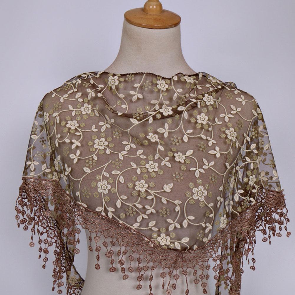 thumbnail image 3 of Wartleves Bufanda de encaje floral con forma de triángulo para mujer, perfecta para hijab musulmán M4, 3 of 7