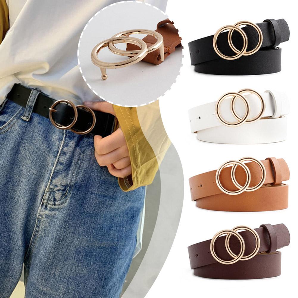 thumbnail image 2 of Ruifaya Cinturón de piel sintética de moda para mujer, cinturón con doble anilla, cinturón informal F49C, 2 of 7