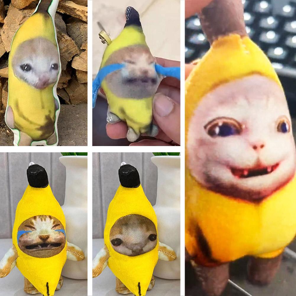 thumbnail image 3 of Ruifaya 2024 Nuevo colgante de peluche de gato plátano Lindo llavero de plátano llorando Divertido colgante D уθ, 3 of 7