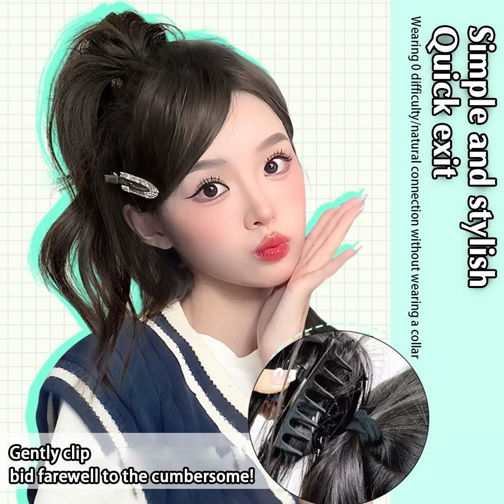 thumbnail image 2 of Ruifaya Extensiones de cabello con pinzas para cola de caballo, extensiones de cabello de cola de caballo de pieza corta, N3E3 de, 2 of 7