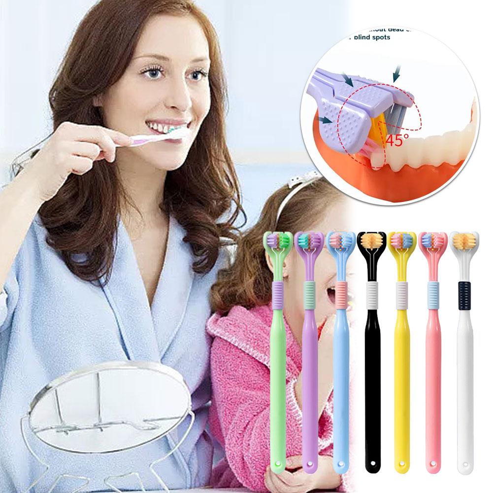 thumbnail image 4 of Wartleves Cepillo de dientes de 3 lados para adultos, tres cabezales, forma de U, color macarrón, nuevo J7, 4 of 7