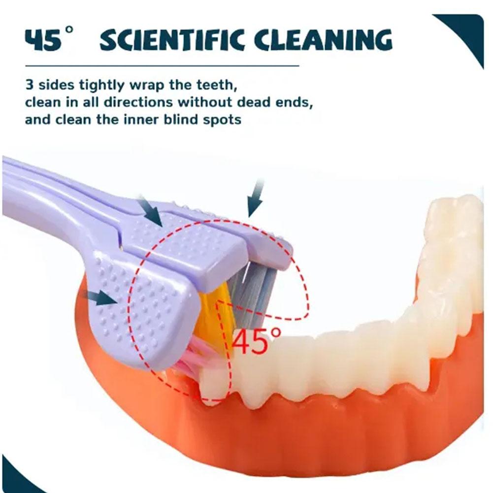 thumbnail image 2 of Wartleves Cepillo de dientes de 3 lados para adultos, tres cabezales, forma de U, color macarrón, nuevo J7, 2 of 7