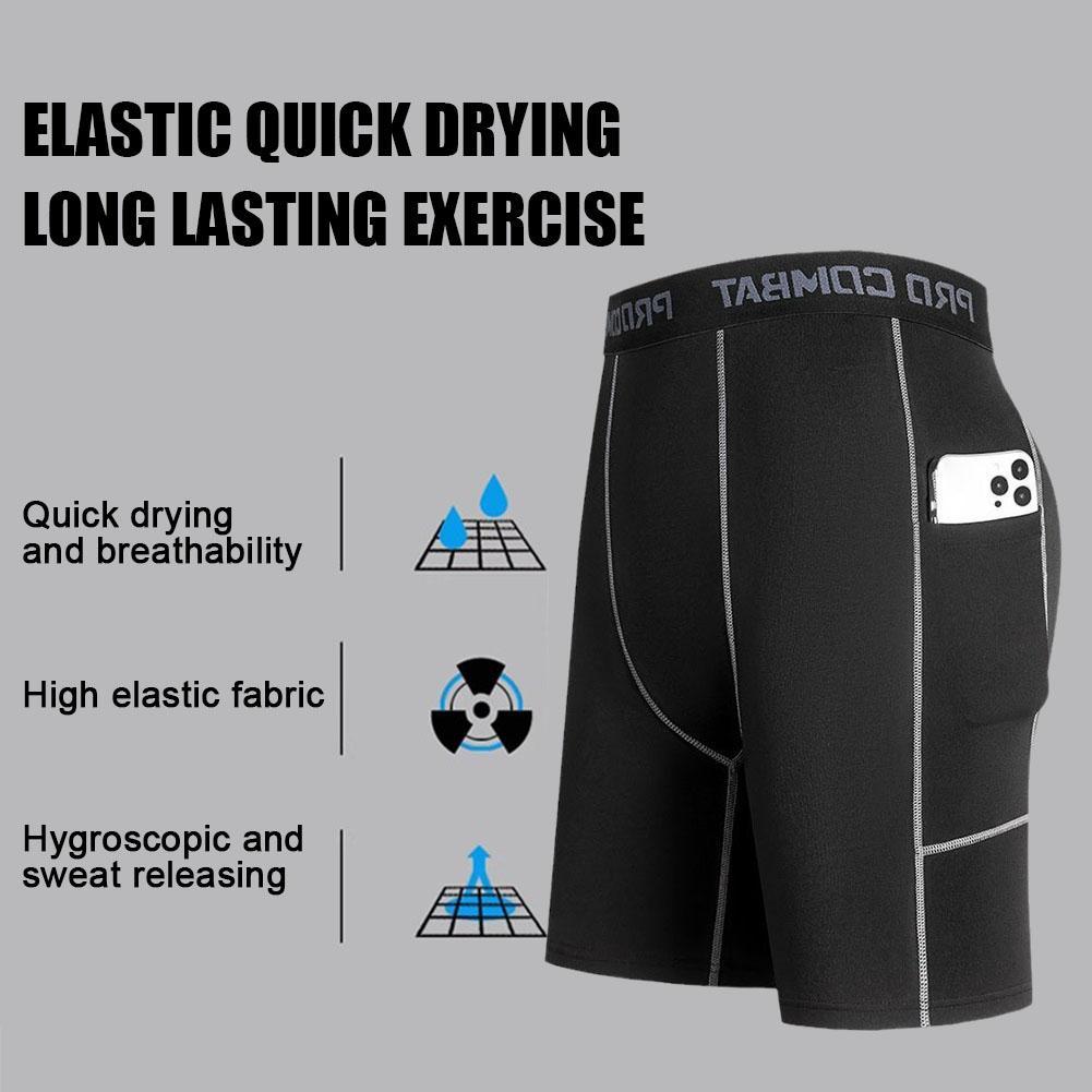 thumbnail image 2 of Wartleves Pantalones cortos de compresión deportivos para hombre con bolsillo, 2 of 7
