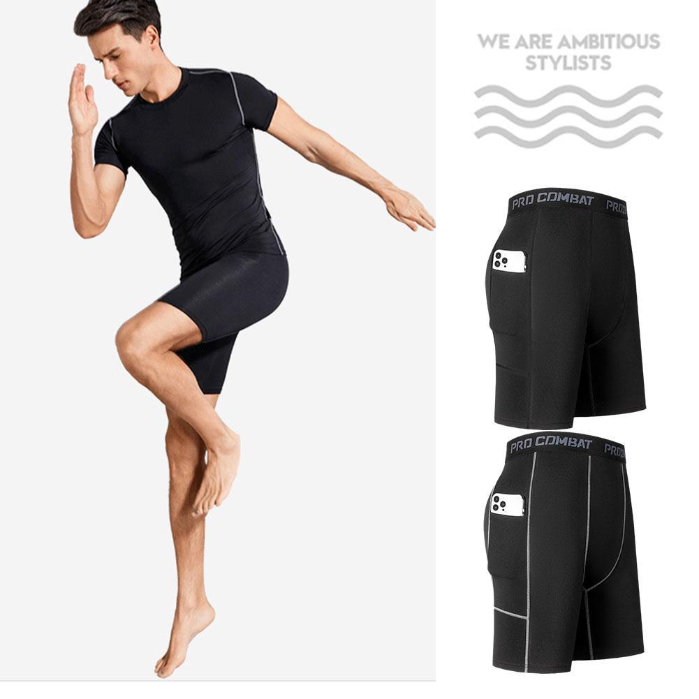 thumbnail image 4 of Wartleves Pantalones cortos de compresión deportivos para hombre con bolsillo, 4 of 7