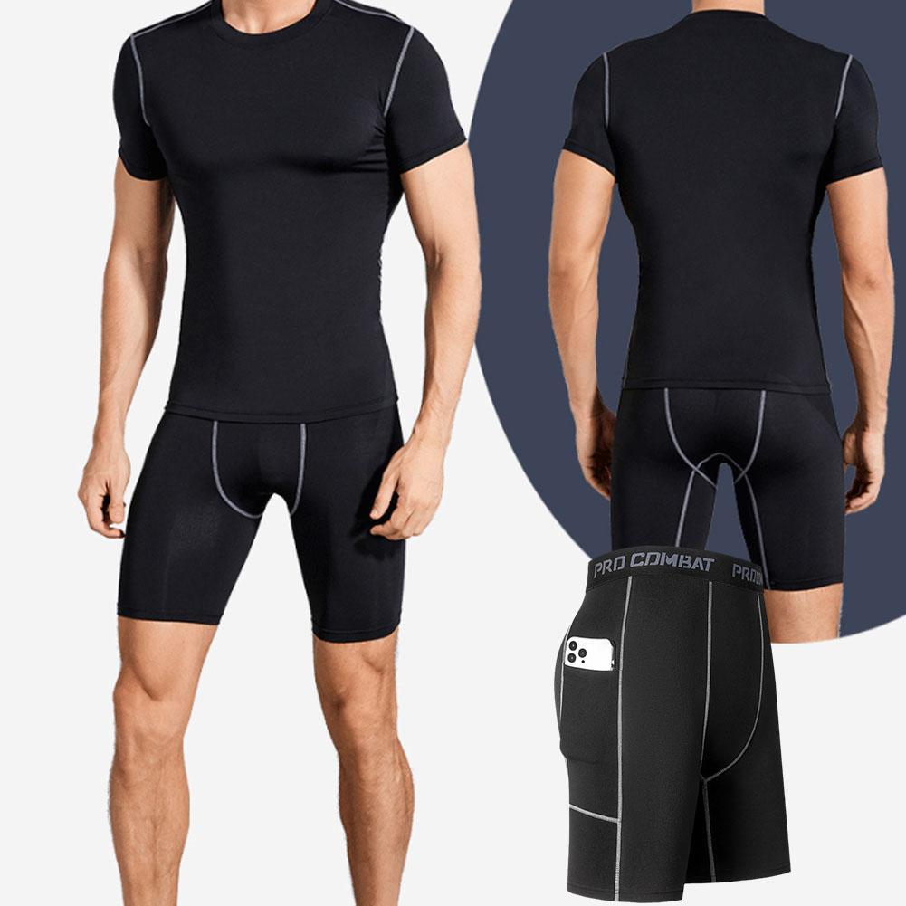 thumbnail image 3 of Wartleves Pantalones cortos de compresión deportivos para hombre con bolsillo, 3 of 7
